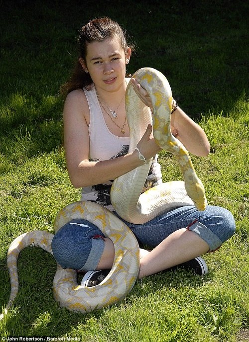 英国女孩养5米长黄金蟒蛇 称蛇性情温柔受欢迎_新闻台_中国网络电视台